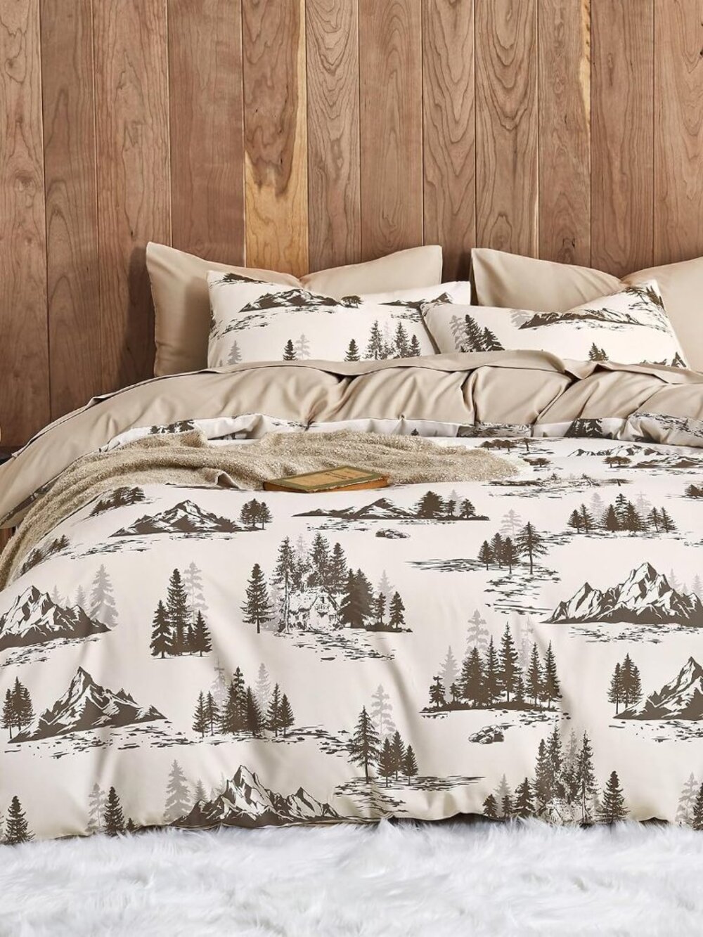 Rustic Comforter Set, Cabin Lodge Cottage Country Charm with Mountain and Natura